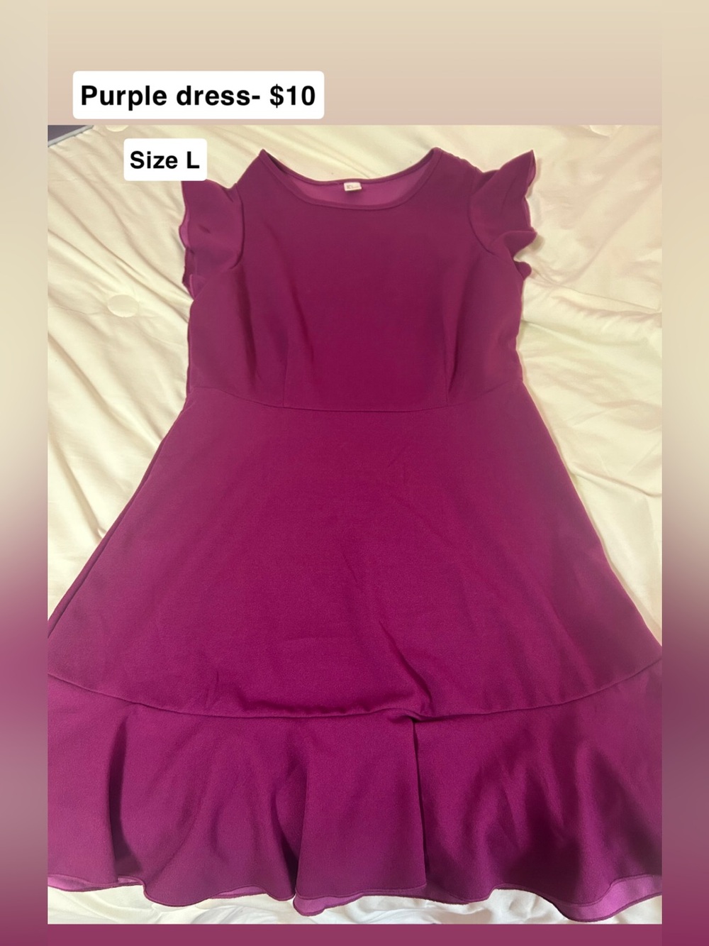 Women's Purple Ruffle Sleeve Dress - Elegant Feminine Style
